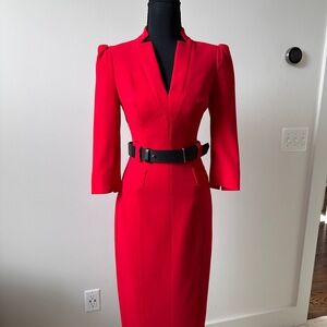 Karen Millen Vibrant Red Long Sleeve Dress with Belt